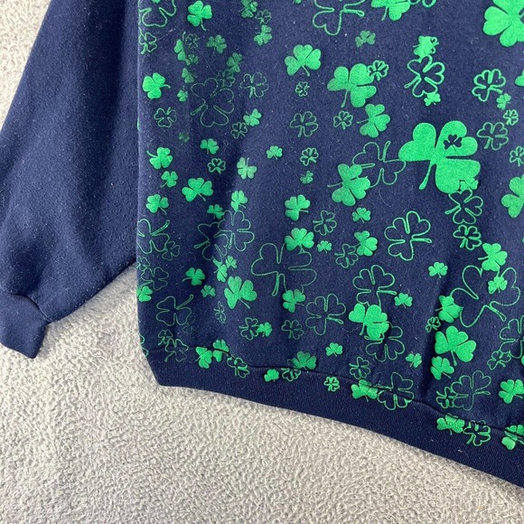 Vintage Irish Sweatshirt Men's Large Blue Green Crewneck Shamrock All Over Puff - Picture 13 of 15